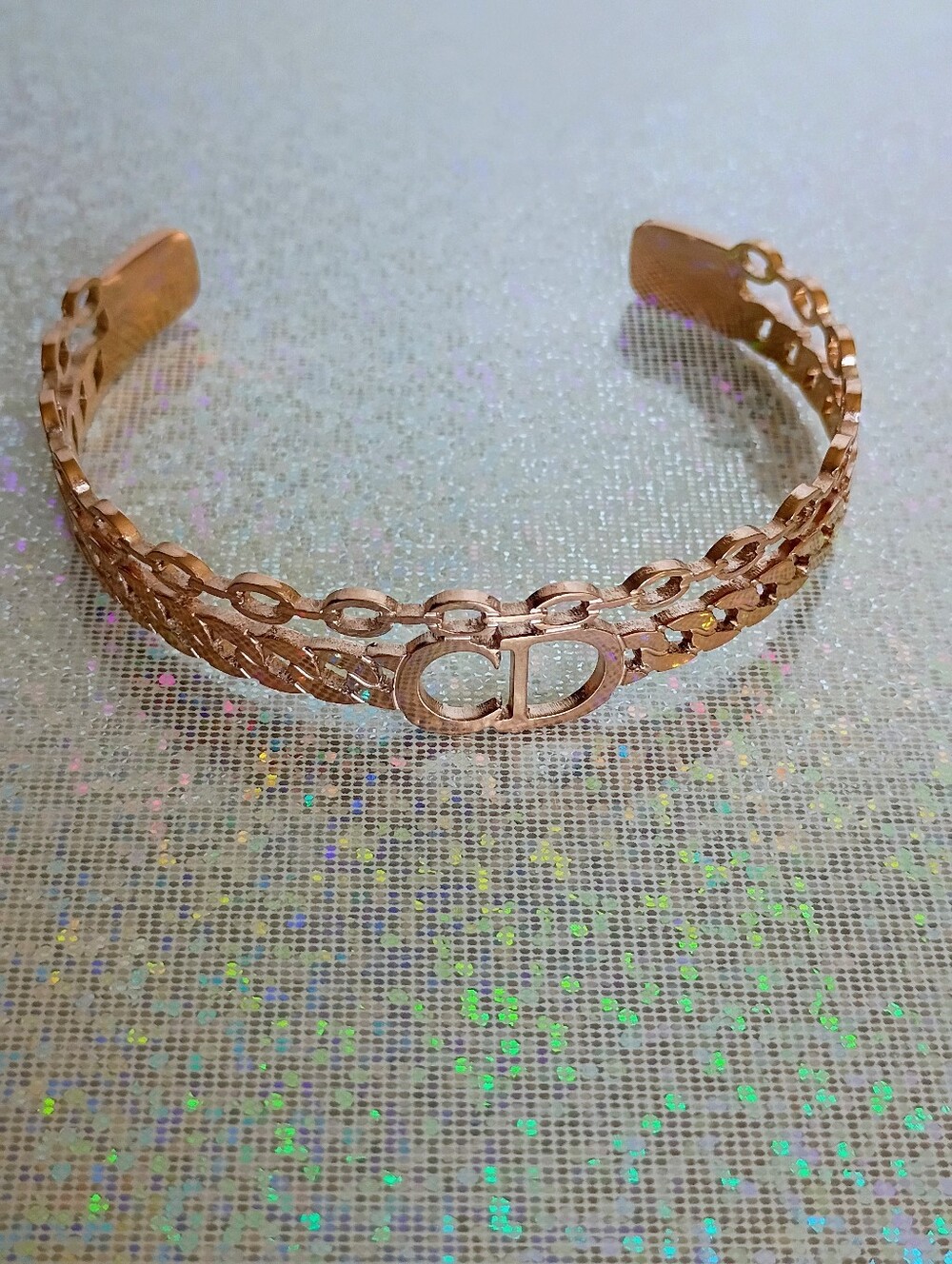 New Rose Gold Double-Chain Cuff Bracelet with Logo